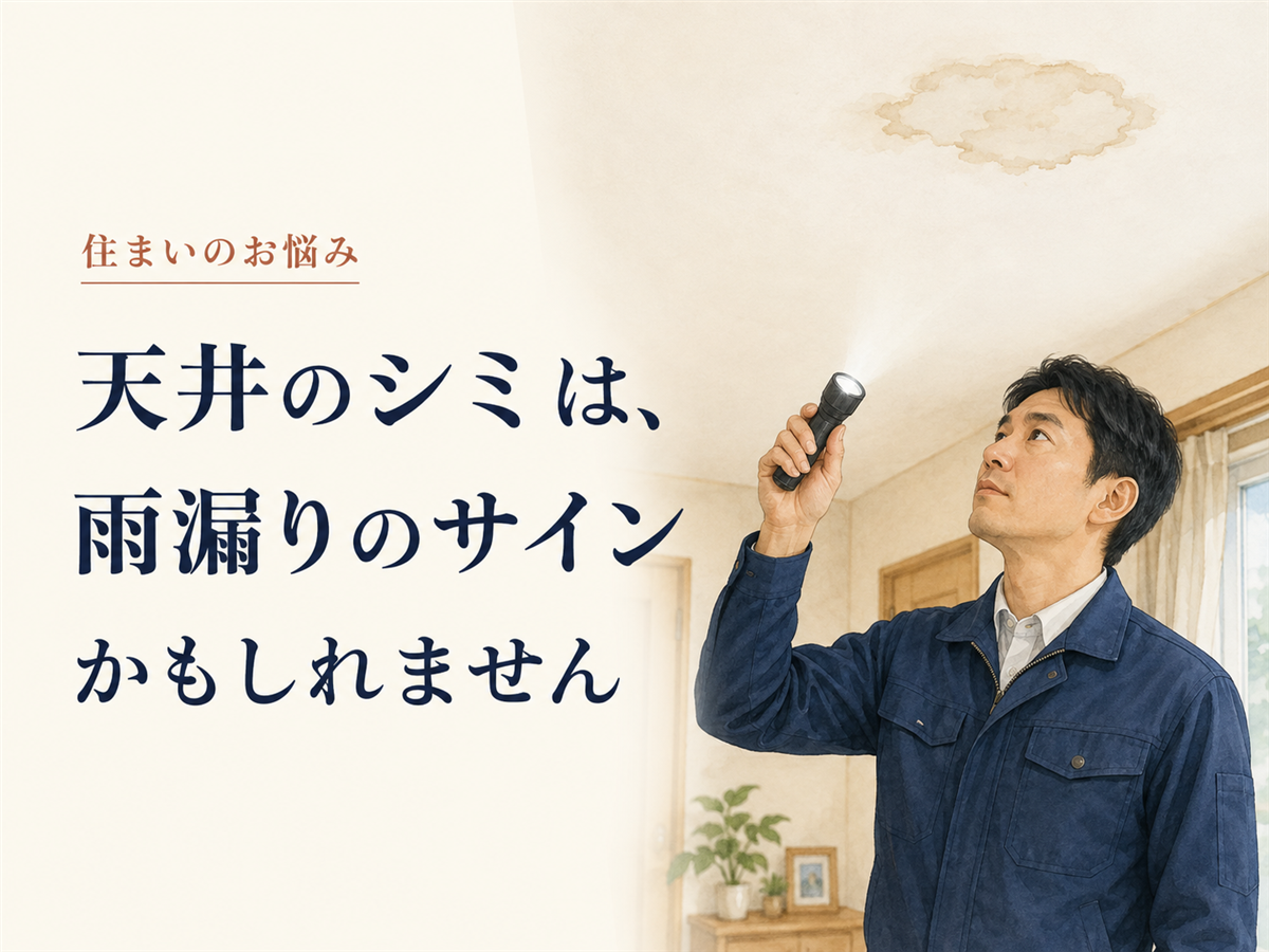 天井にできた茶色い輪のような雨染み。雨漏りのサイン